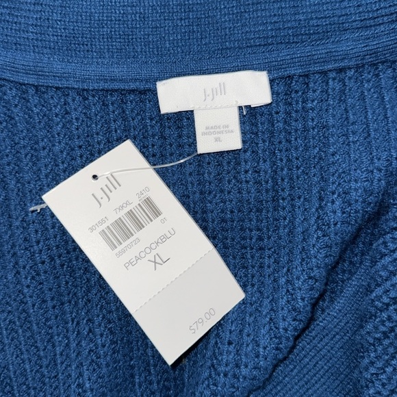 J.JILL V-NECK CABLE VEST PEACOCK BLUE - Picture 9 of 14